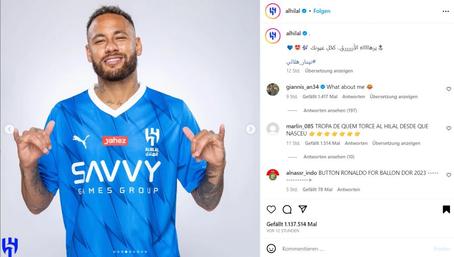 Neuer Superstar in der Saudi Pro League: Neymar im Heimtrikot von Al Hilal.