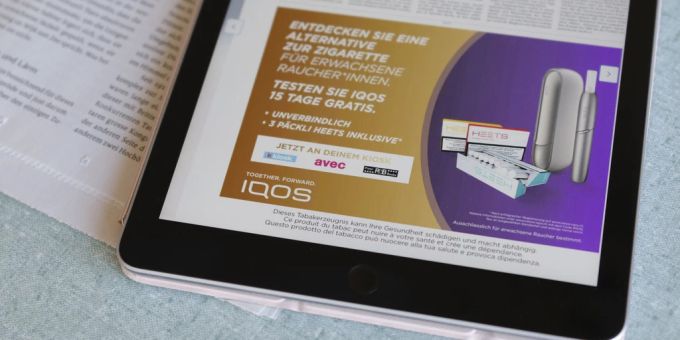 Tabakwerbung in einem E-Paper: Das wird verboten. Über andere Verbote der Tabakwerbung muss sich das Parlament noch streiten. Tabakwerbeverbot