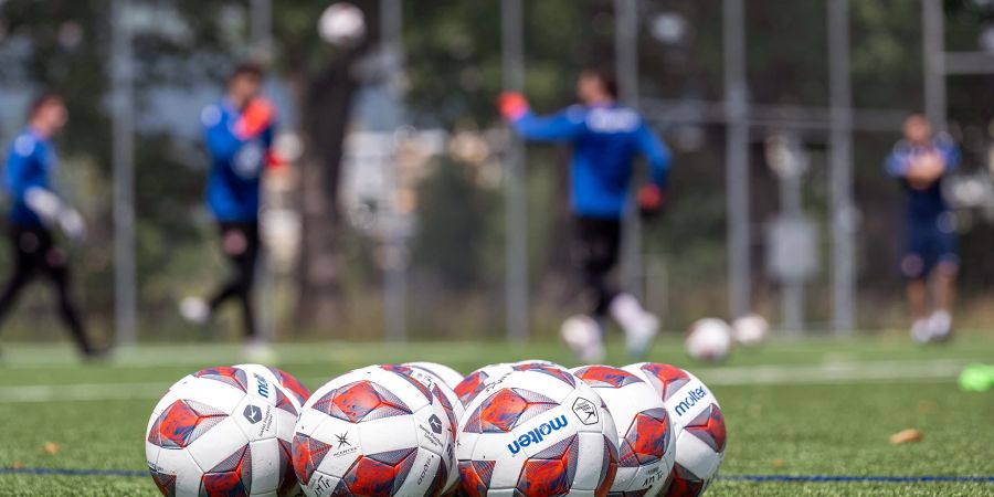 Fussbälle auf dem Trainingsgelände des FC Thun. - Berner Oberland