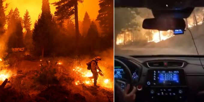 Schock-Bilder - Backpacker fliehen im Auto vor Kalifornien-Feuerinferno