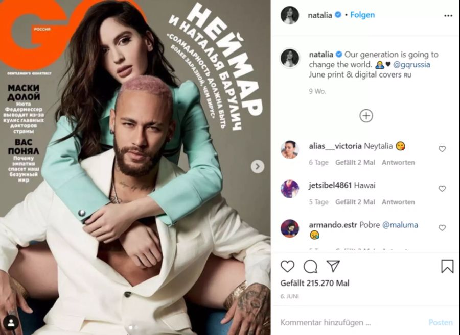 Neymar und seine Natalia zierten die Juni-Ausgabe des «GQ»-Magazins.