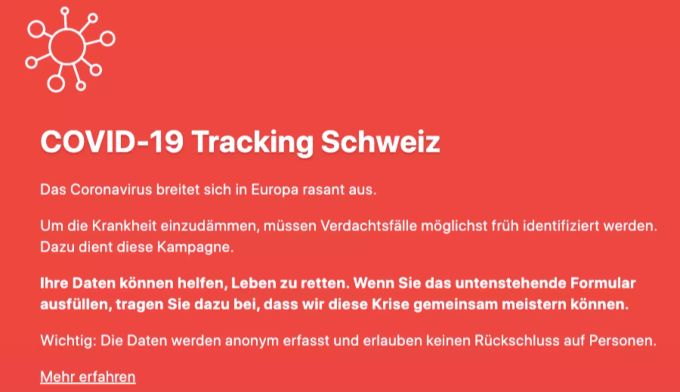 Unter «Covidtracker.ch» sollen sich Menschen aus der ganzen Schweiz registrieren. Coronavirus