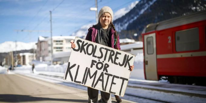 Greta Thunberg letztes Jahr vor ihrem Besuch am WEF in Davos. Greta Thunberg WEF