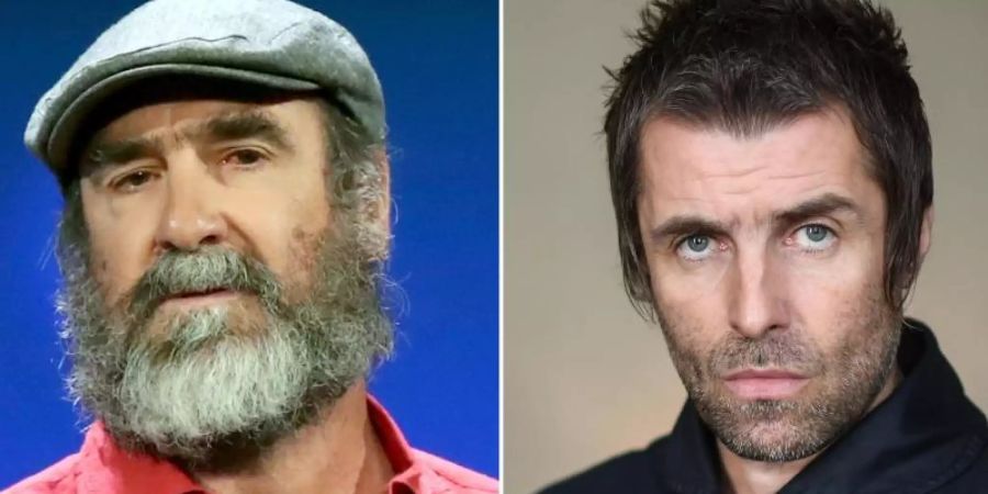 Sie verstehen sich: Eric Cantona und Liam Gallagher. Foto: Daniel Cole/Britta Pedersen/AP/dpa/dpa