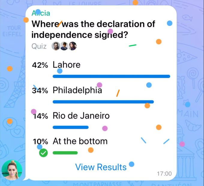 Neuerdings können mehrere Antwortmöglichkeiten ausgewählt werden. Telegram Umfragen Quiz