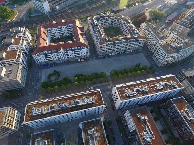 Das Quartier Limmatfeld aus der Vogelperspektive.