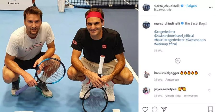 Chiudinelli als Sparringspartner von Roger Federer an den Swiss Indoors 2019.