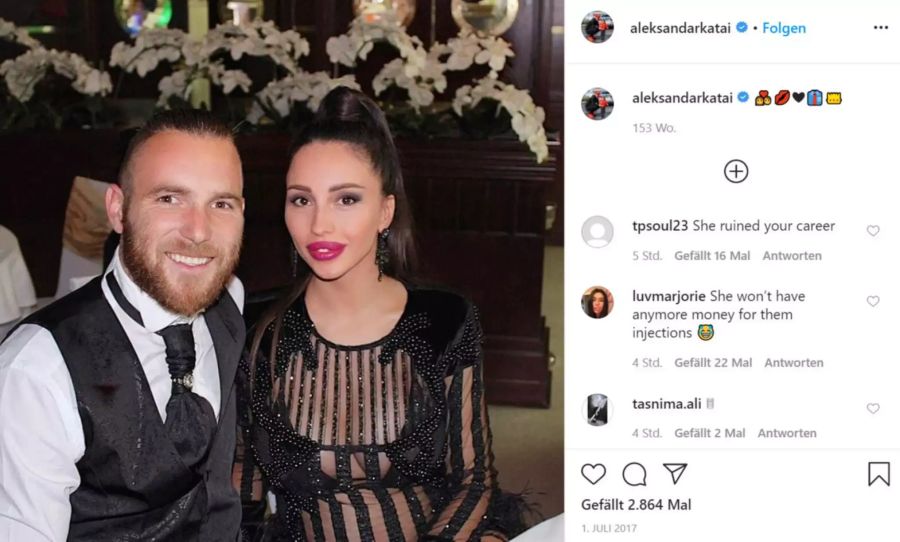 Aleksandar Katai posiert auf Instagram mit seiner Ehefrau Tea.