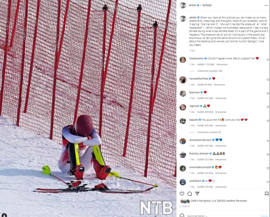 Aleksander Kilde tröstet seine Freundin via Instagram.