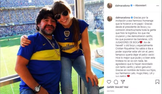Dalma Maradona postet ein altes Bild mit ihrem Vater Diego Maradona im Boca-Stadion La Bombonera. Diego Maradona
