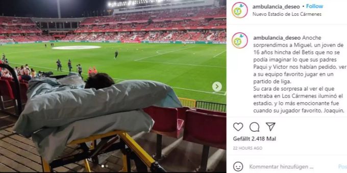 Am Montag kann Miguel (16) beim Spiel seines Lieblingsteams Betis Sevilla zuschauen. Miguel Betis