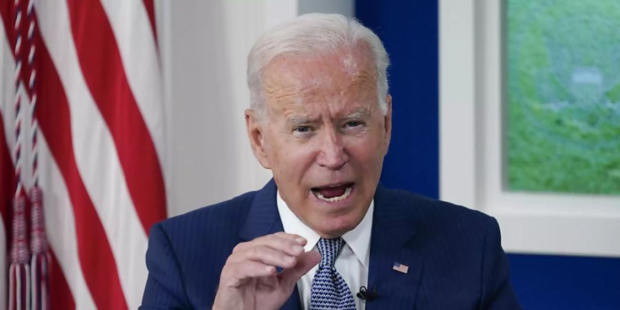 Joe Biden, Präsident der USA, spricht bei einem virtuellen Corona-Gipfel während der 76. Generaldebatte der UN-Vollversammlung im South Court Auditorium auf dem Campus des Weissen Hauses. Foto: Evan Vucci/AP/dpa