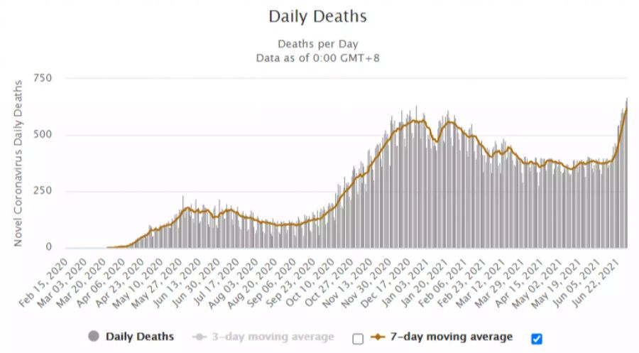 Die Zahl der Todesfälle im Zusammenhang mit Covid-19 in Russland am 30. Juni 2021.