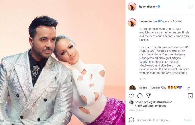 Luis Fonsi und Helene Fischer kündigen ihren gemeinsamen Song via Instagram an. Luis Fonsi Helene Fischer