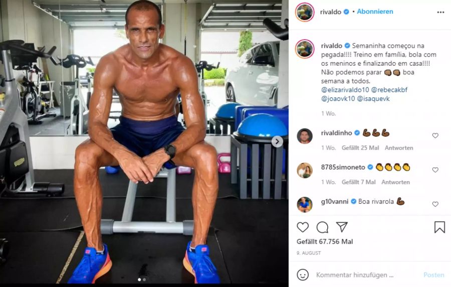 Rivaldo zeigt seinen durchtrainierten Körper auf Instagram.