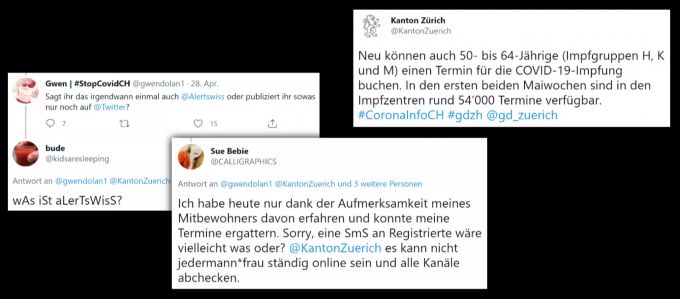 Registrierte Impfwillige haben Mühe damit, wie der Kanton Zürich über freigegebene Termine und Impfgruppen informiert. Termine Impfung Kanton Zürich