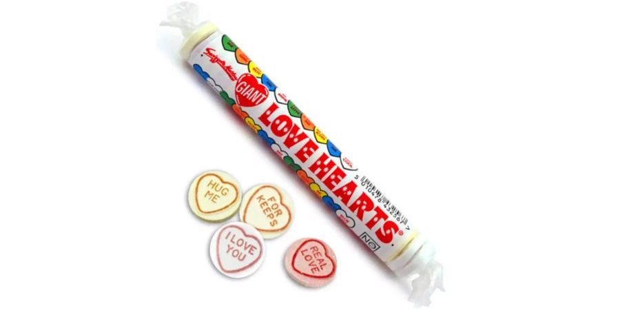 Für Verliebte und Verfressene zugleich. Die süssen «Giant Love Hearts» des britischen Herstellers Swizzles gibt es seit 1954. In den letzten Jahren erschienen unter anderem limitierte Editionen zu Wayne Rooney's Hochzeit, zum Muttertag, zur Geburt des Royal Babys und im One-Direction-Design.