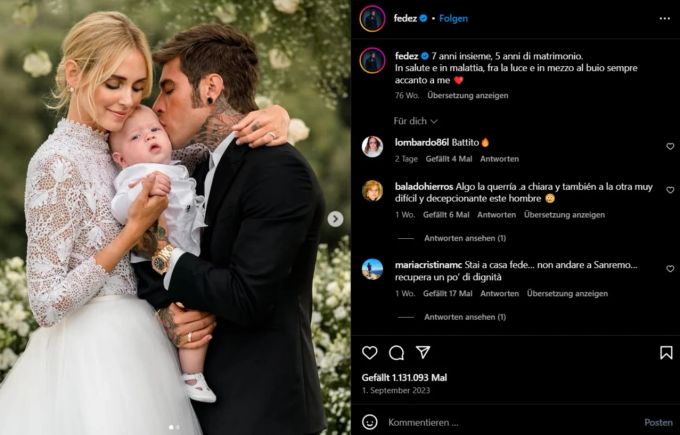 Chiara Ferragni und Rapper Fedez haben 2018 geheiratet. Chiara Ferragni liebes aus