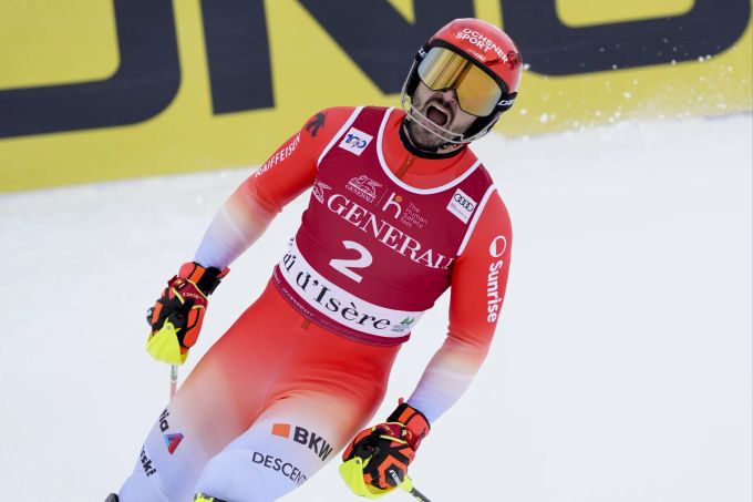 Loïc Meillard nach dem Slalom von Val d'Isère. Loïc Meillard Slalom