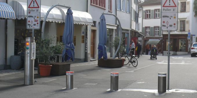 Pilotprojekt seit 2016: Poller-Anlage am Basler Spalenberg. basel
