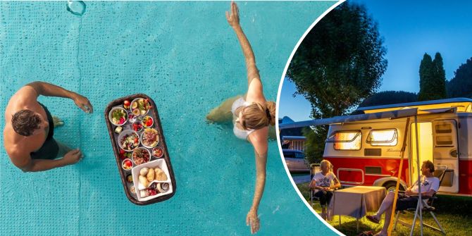 Floating Brunch im Infinity-Pool: Im Hotel Sepp gehören Genuss und Entspannung mit Blick auf die Bergwelt zum Konzept.