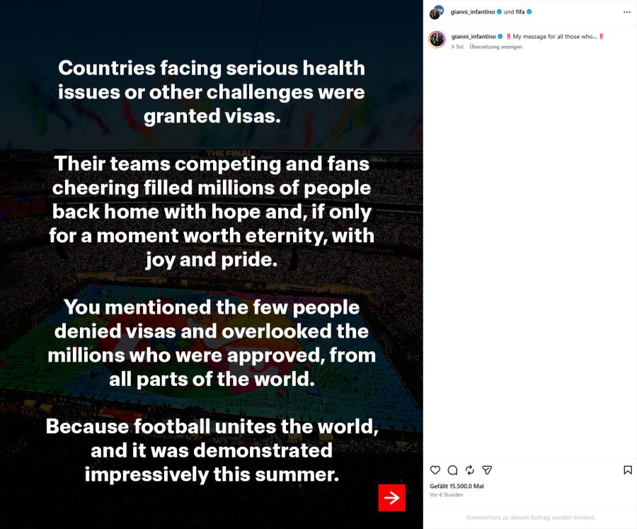 Gianni Infantino auf Instagram.