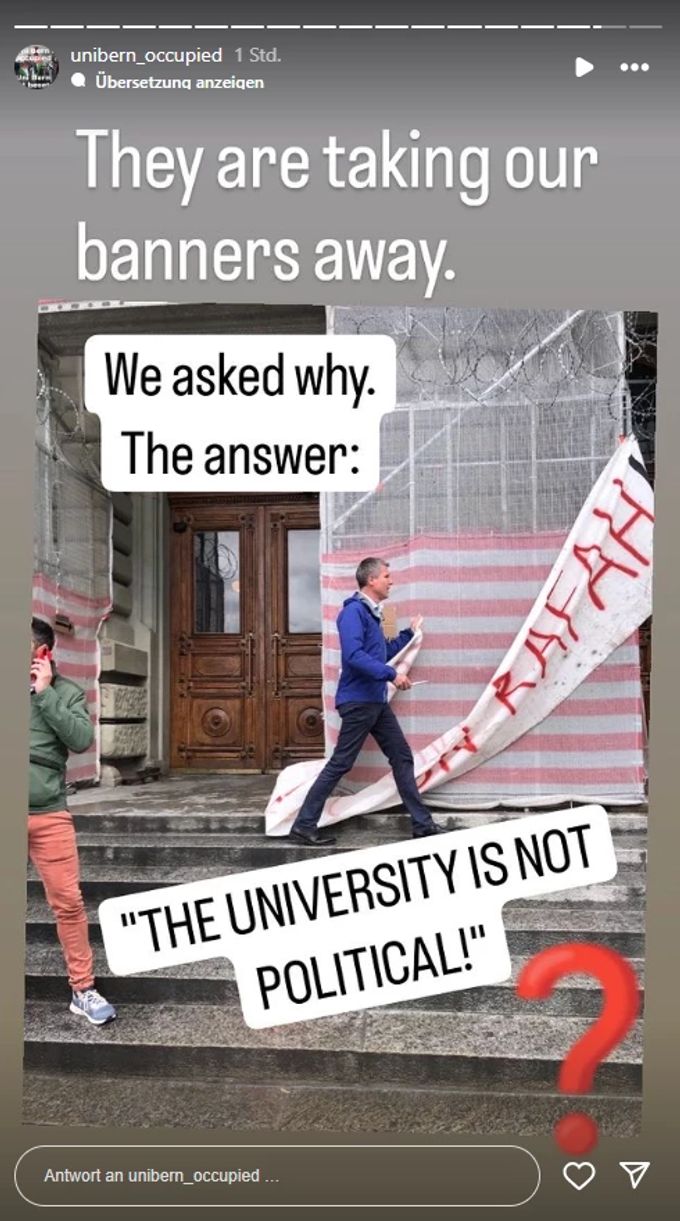 Die Universität Bern zeigt wenig Verständnis für die erneute Besetzung durch Pro-Palästina-Protestierende. universität bern
