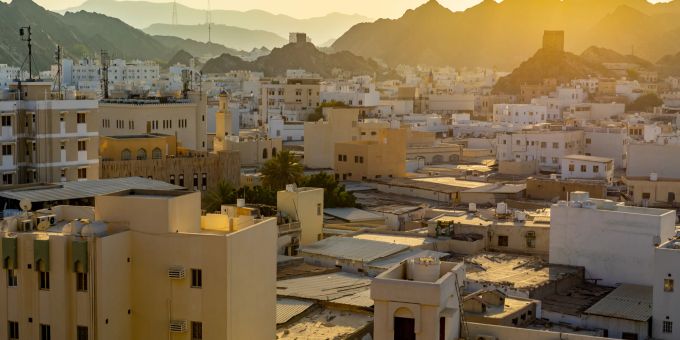 Altstadt von Maskat mit traditioneller omanischer Architektur. Altstadt von Maskat, Oman