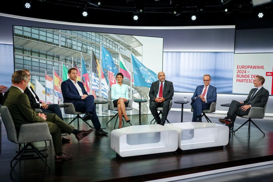 Bei der «Elefantenrunde» nach der Europawahl treffen Alice Weidel (AfD), Lars Klingbeil (SPD), Sahra Wagenknecht, Parteivorsitzende vom Bündnis Sahra Wagenknecht (BSW), Omid Nouripour (Bündn