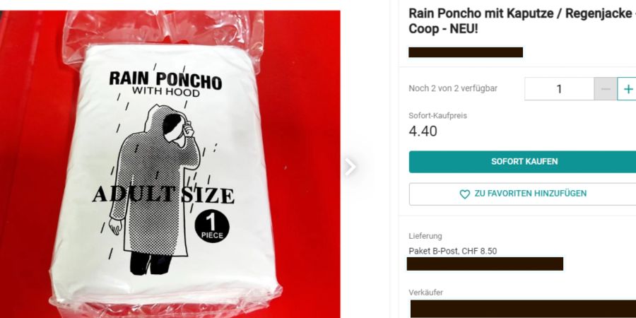 Diese Ponchos verteilte Coop in einer Berner Filiale gratis. Auf Ricardo gibts dieselben Exemplare nun zu kaufen.