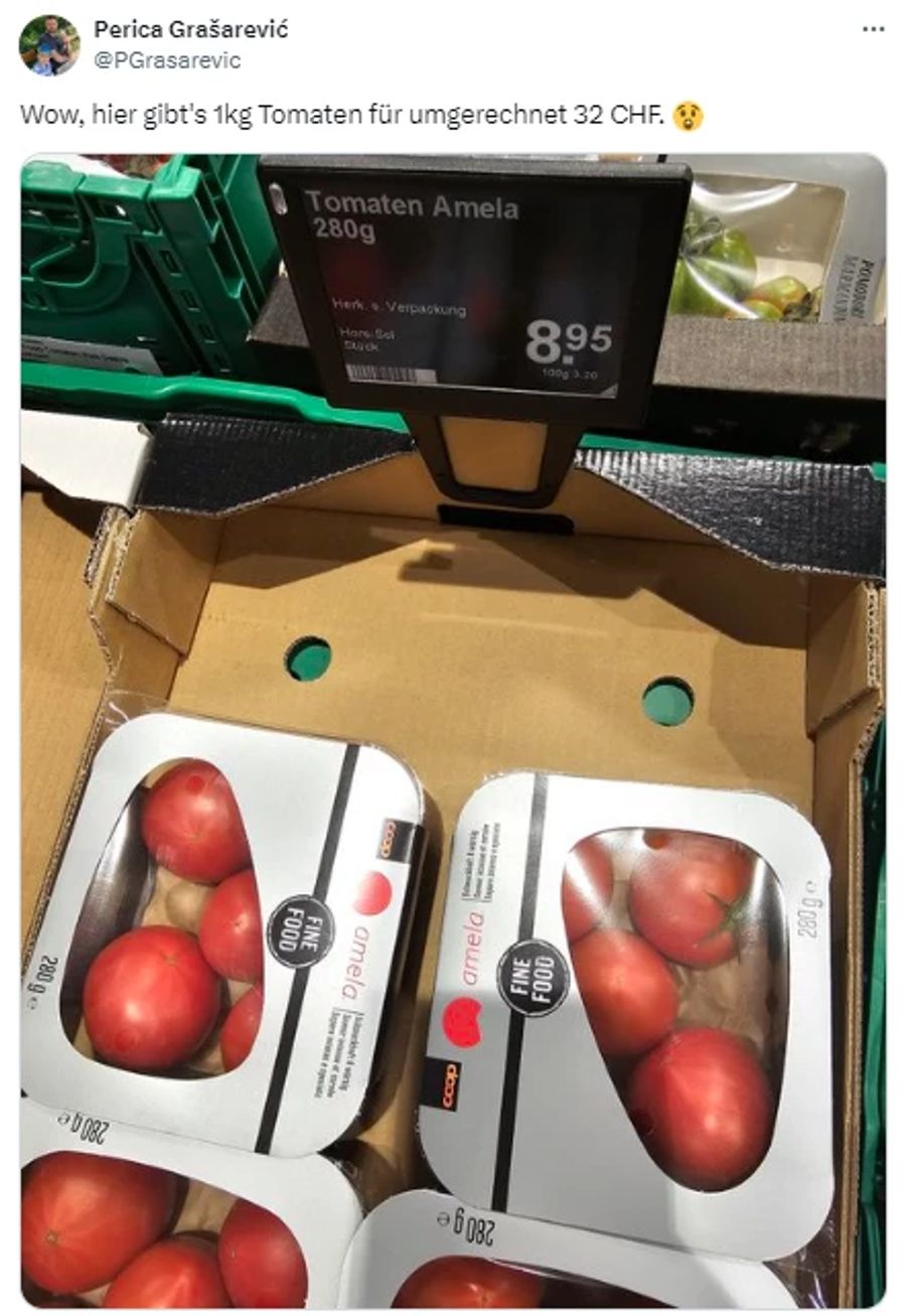 Diese Tomaten sind teuer, wie ein X-User bemerkt.