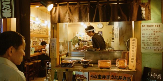 Restaurant Japan Tokio Blick Küche Hocker Schilder Boxen