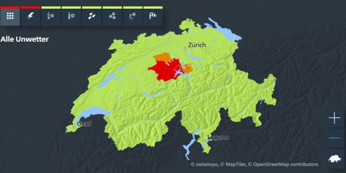 MeteoSchweiz warnt in den Zentralschweiz vor einem Gewitter. Es bestand «grosse Gefahr». MeteoSchweiz