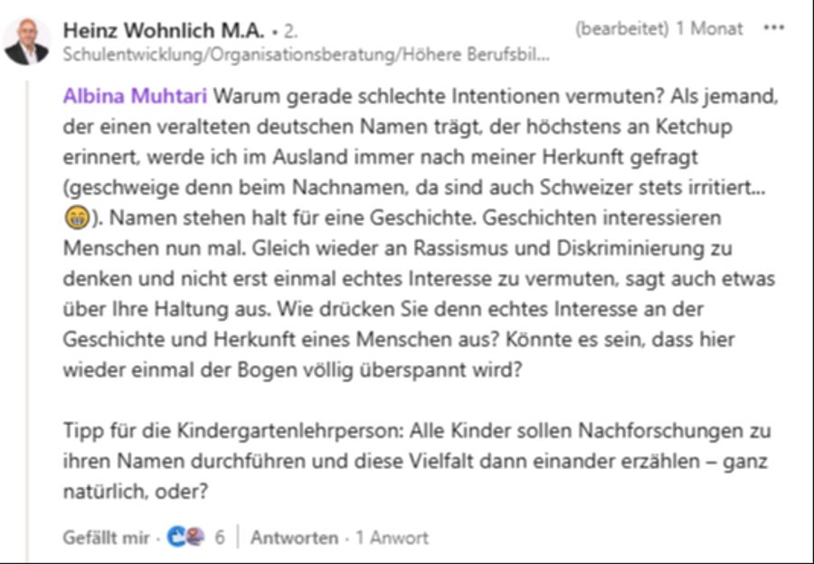 «Im Ausland werde ich immer nach meiner Herkunft gefragt», schreibt Heinz Wohnlich.