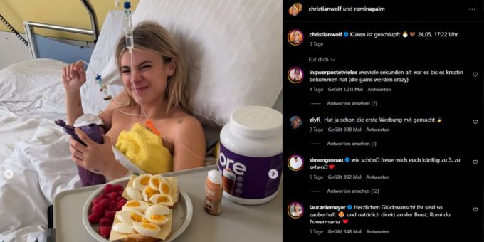Die Entscheidung von Christian Wolf und Romina, die ersten Bilder nach der Geburt mit Werbung für die eigenen Produkte zu kombinieren, kam nicht so gut an. Romina Palm Krankenhaus