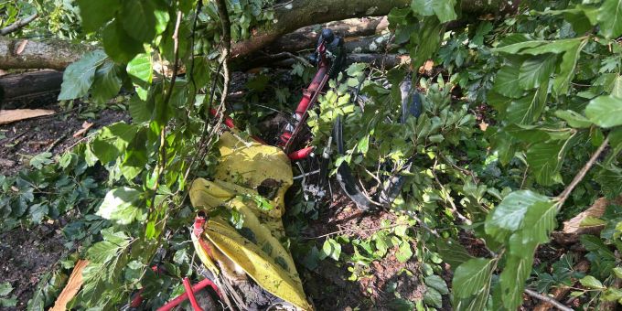In Bözberg fiel ein Baum auf ein Velo mit einem Anhänger. Unwetter Bözberg