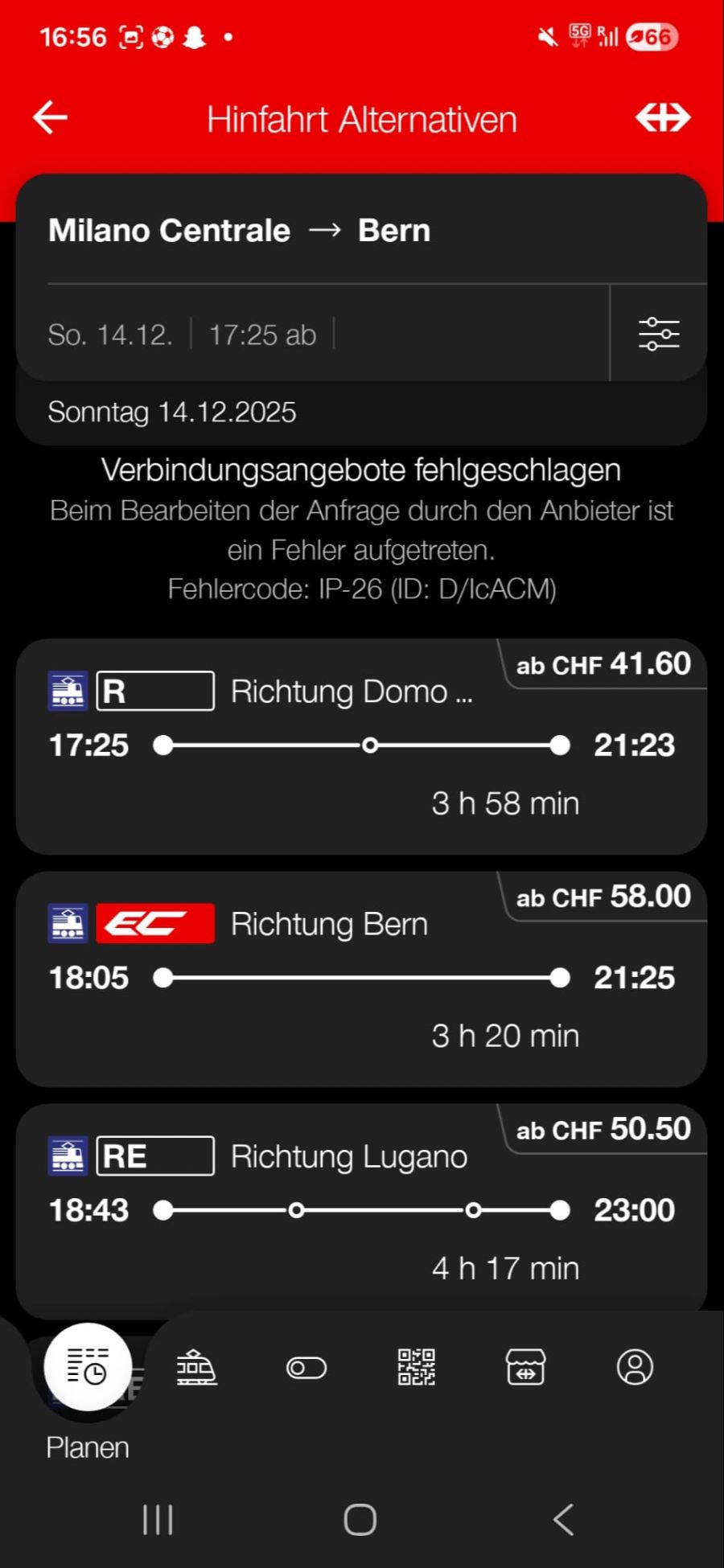 Die App schlägt Alternativ-Verbindungen vor.