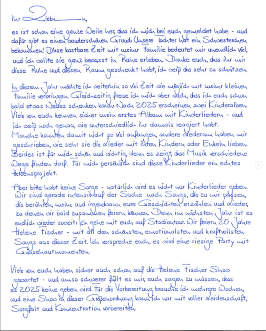 In einem emotionalen Brief verkündet Helene Fischer die Geburt ihrer zweiten Tochter – und reagiert auch Fan-Kritik.