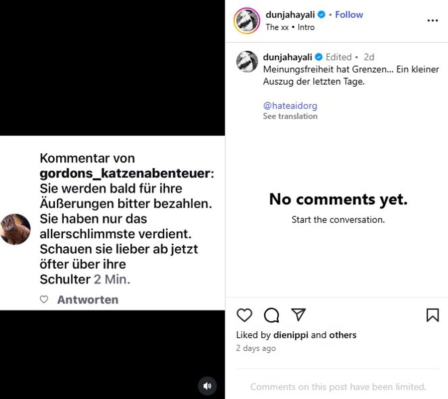 Einige der Hass-Kommentare gegen Dunja Hayali.