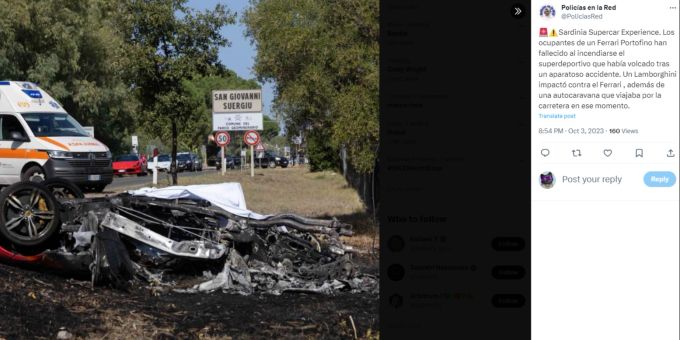 Von dem verunfallten Ferrari ist nach dem Brand nicht mehr viel übrig. Das Schweizer Ehepaar starb in den Flammen. Ferrari Unfall
