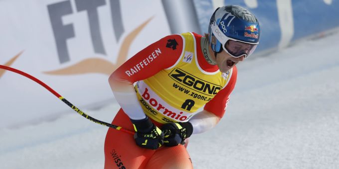 Marco Odermatt im Ziel von Bormio. Marco Odermatt