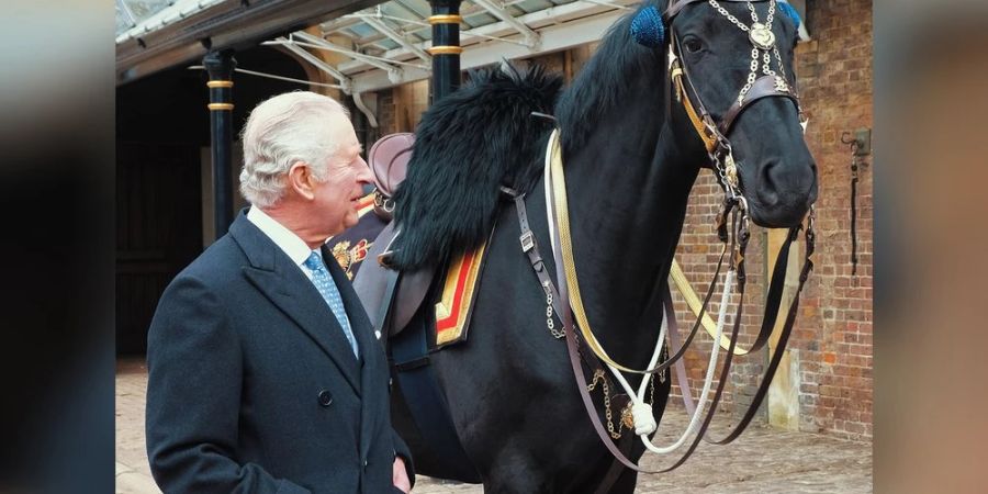 König Charles III. mit seinem neuen Pferd Noble.