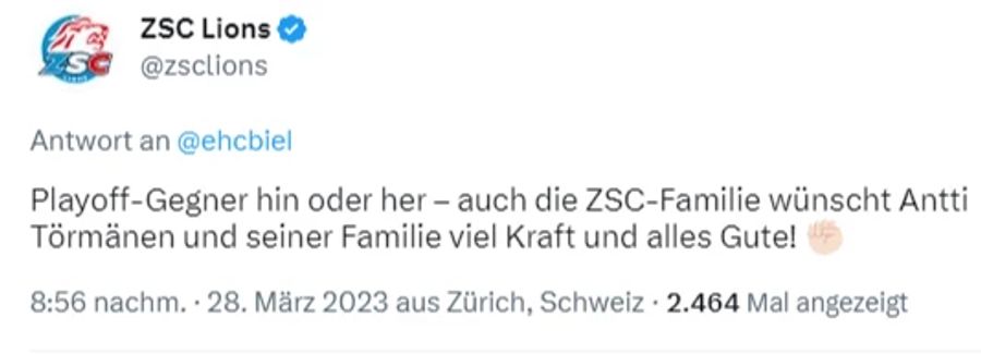 Die ZSC Lions wünschen Antti Törmänen sprechen Antti Törmänen Mut zu.