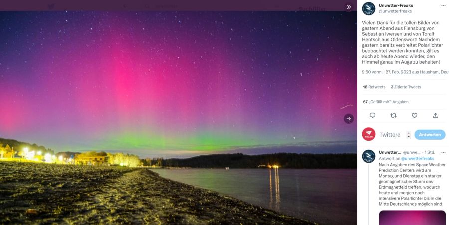 Polarlichter bei Oldenswort, Schleswig-Holstein.