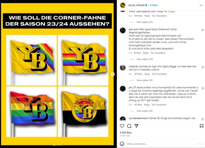Die vier Design-Vorschläge zur neuen Eckfahne bei YB. YB Eckfahnen Designs