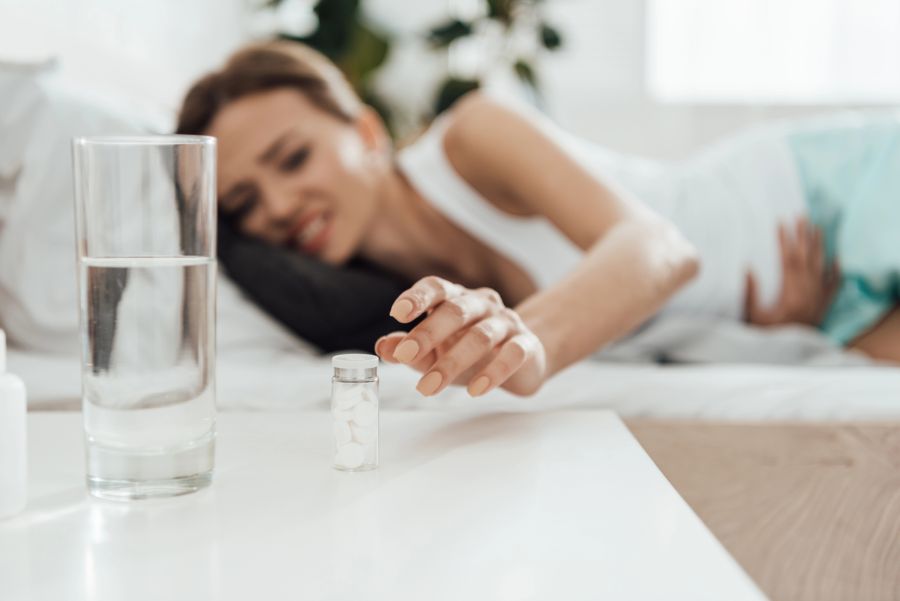 schlafzimmer, glas, schmerzmittel