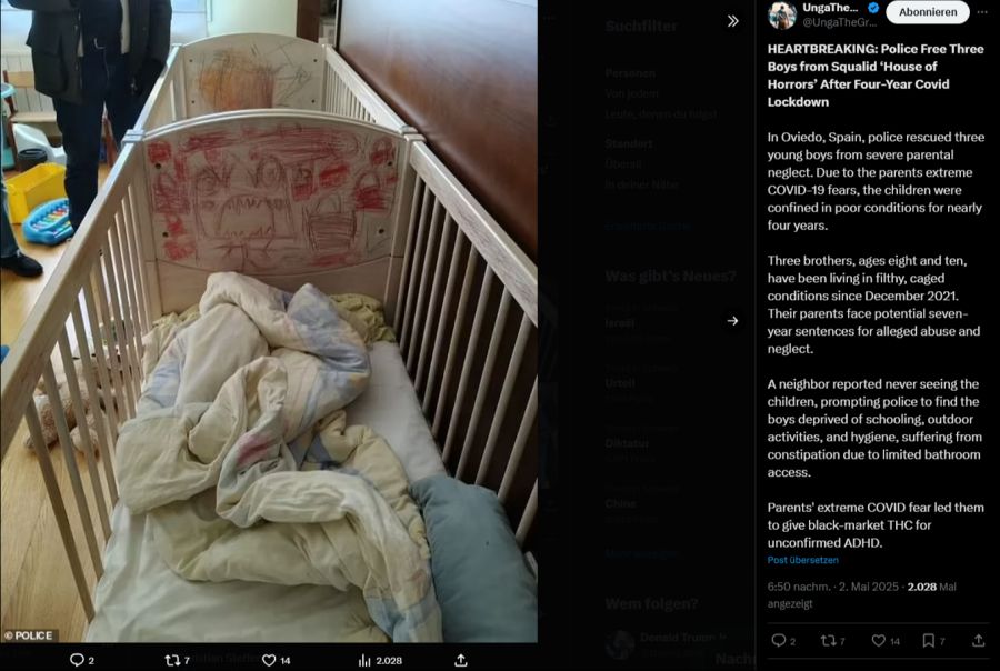 Die Kinder mussten in Babybetten schlafen, auf welchen sich diese Zeichnungen befanden.