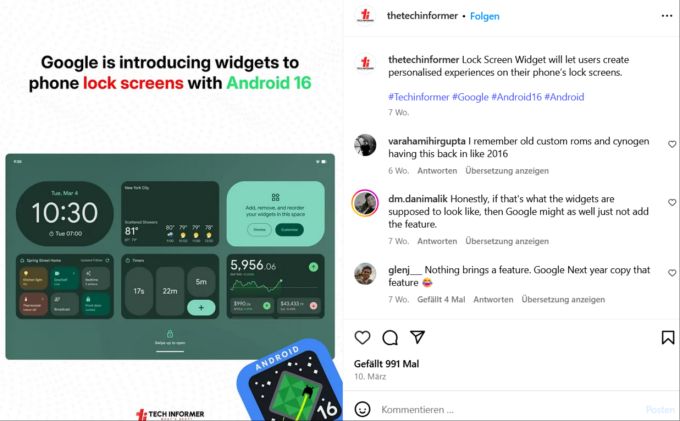 Auch Widgets kommen bei Android 16. android 16