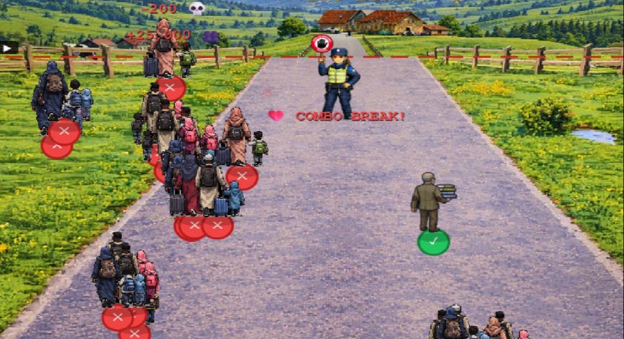 Im Game steuern Nutzer eine Grenzwächterin. Ziel ist es, Figuren vor dem Grenzübertritt zu stoppen.