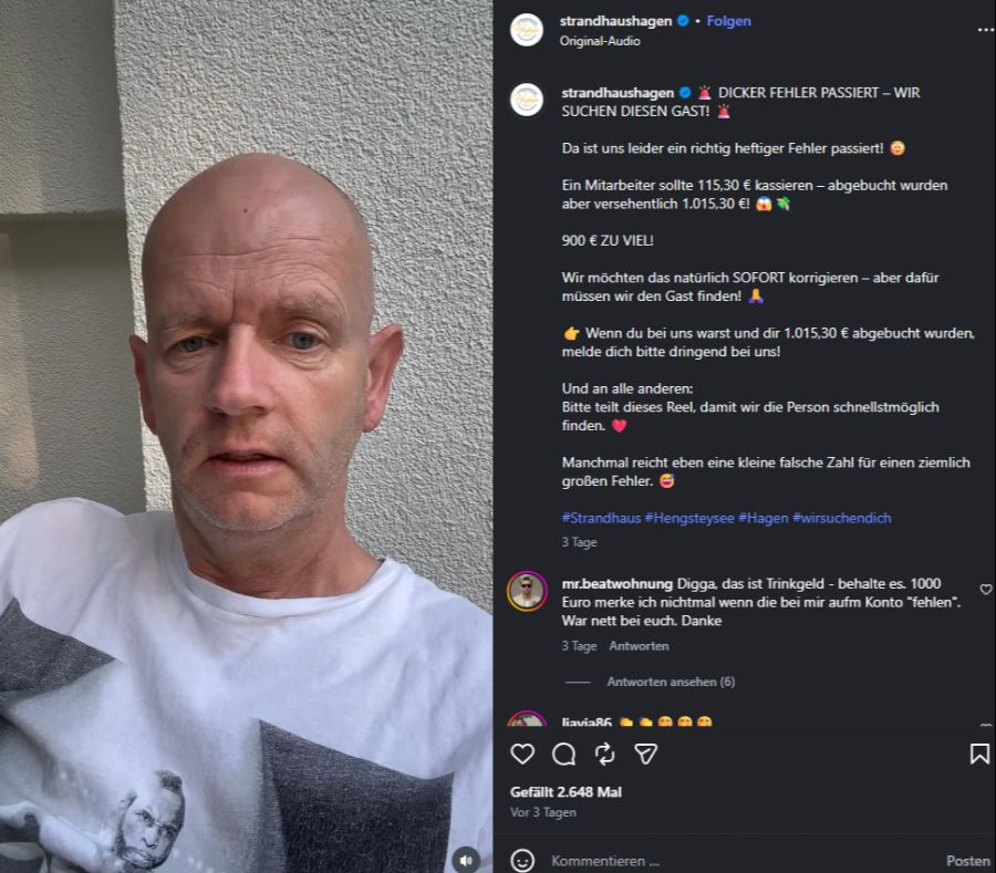 Eine Null zu viel eingetippt und schon ist es passiert: Einem Restaurant-Kunden wurden ganze 900 Euro zu viel berechnet.